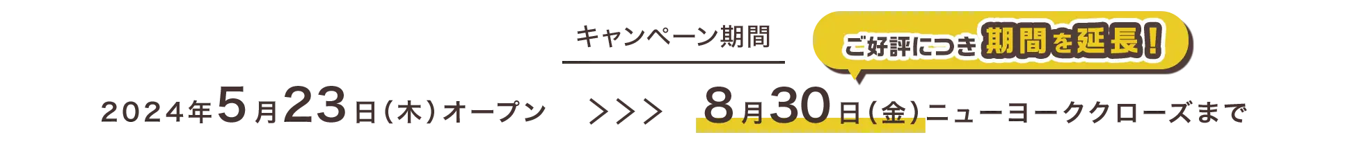 キャンペーン期間 2024年5月23日木曜日オープンから8月30日金曜日ニューヨーククローズまで