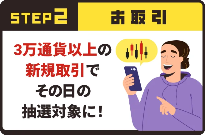 STEP2 お取引 3万通貨以上の新規取引でその日の抽選対象に！