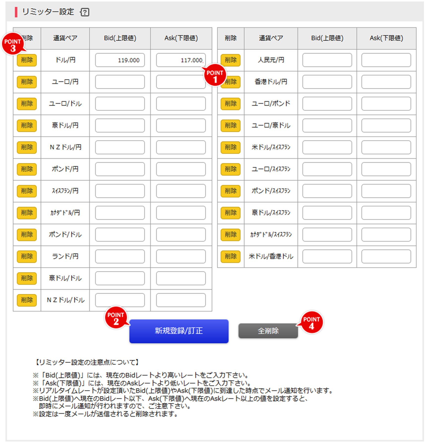 リミッター設定画面
